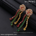 94168 rose decorate long chain glass pendant jhumka gold plated diamond earring